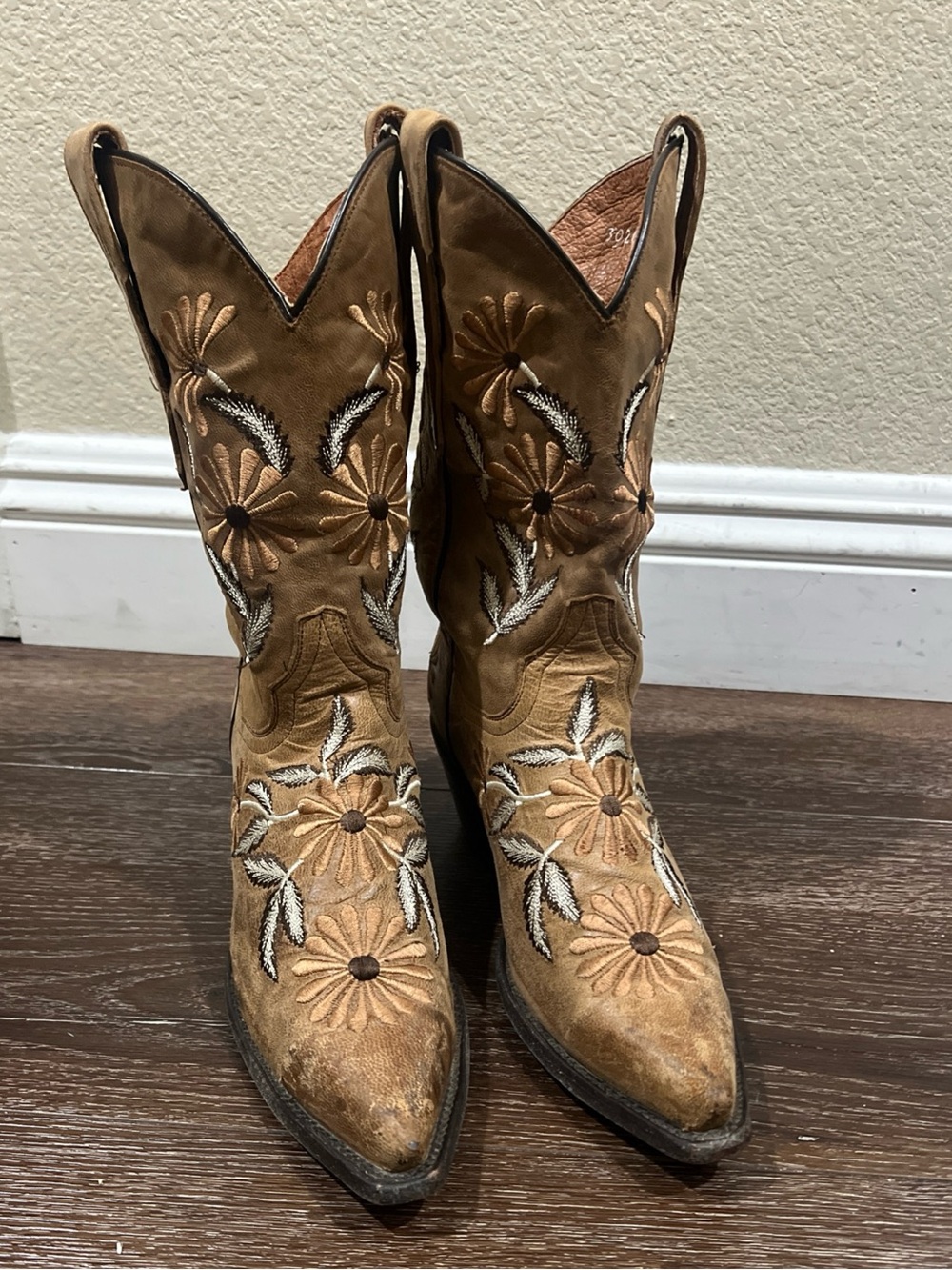 Dan post floral Boots Brown Leather Cowboy Boots brown size 8.5